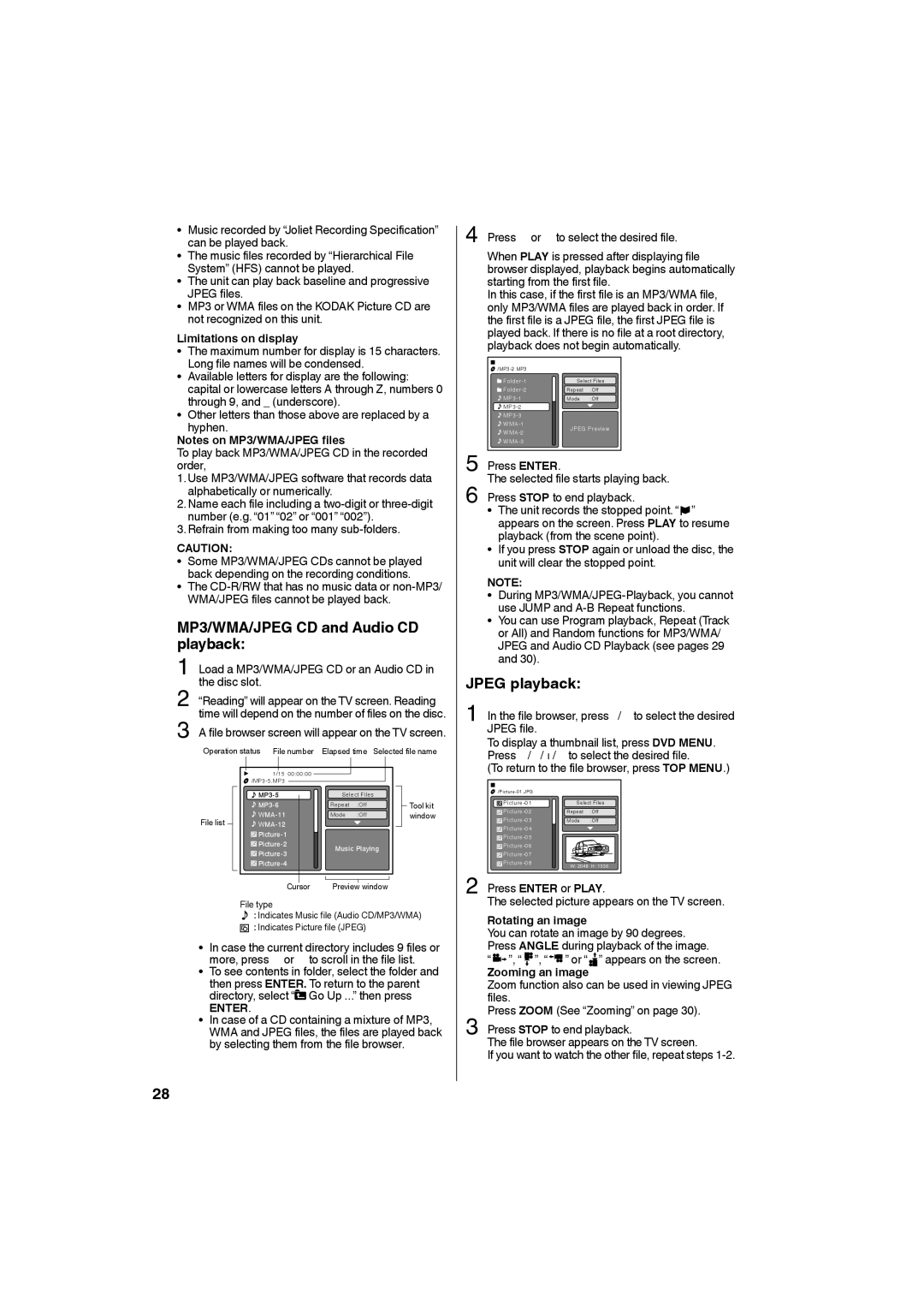 Sansui HDLCDVD265 owner manual Limitations on display, Press Enter or Play, Rotating an image, Zooming an image 