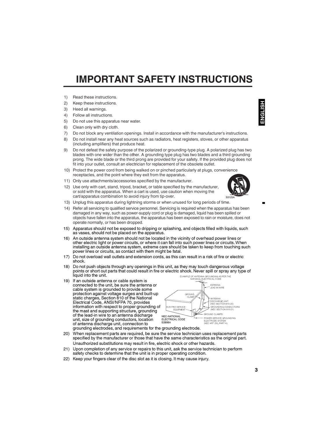 Sansui HDLCDVD265 owner manual English, Information with respect to proper grounding 