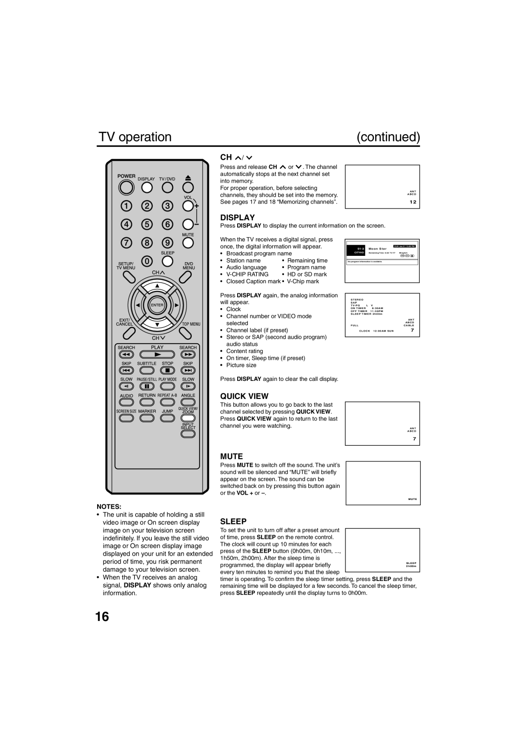 Sansui HDLCDVD325 owner manual TV operation, Display 