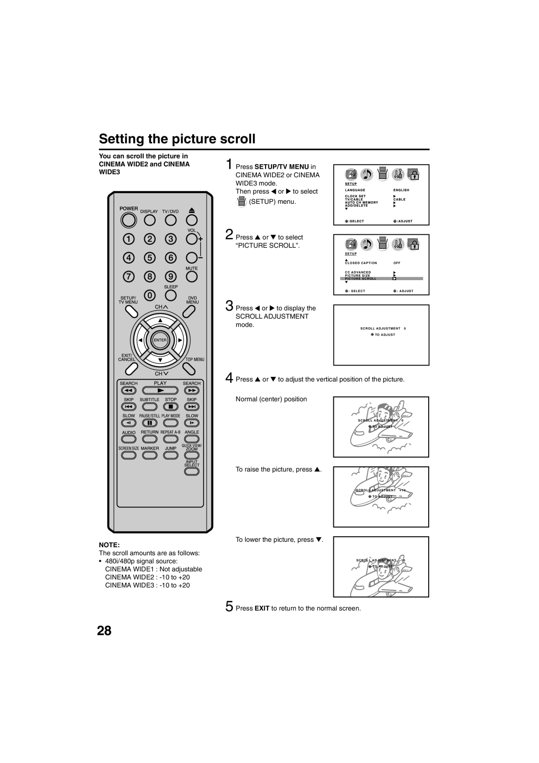 Sansui HDLCDVD325 owner manual Setting the picture scroll, Then press or to select, Picture Scroll 