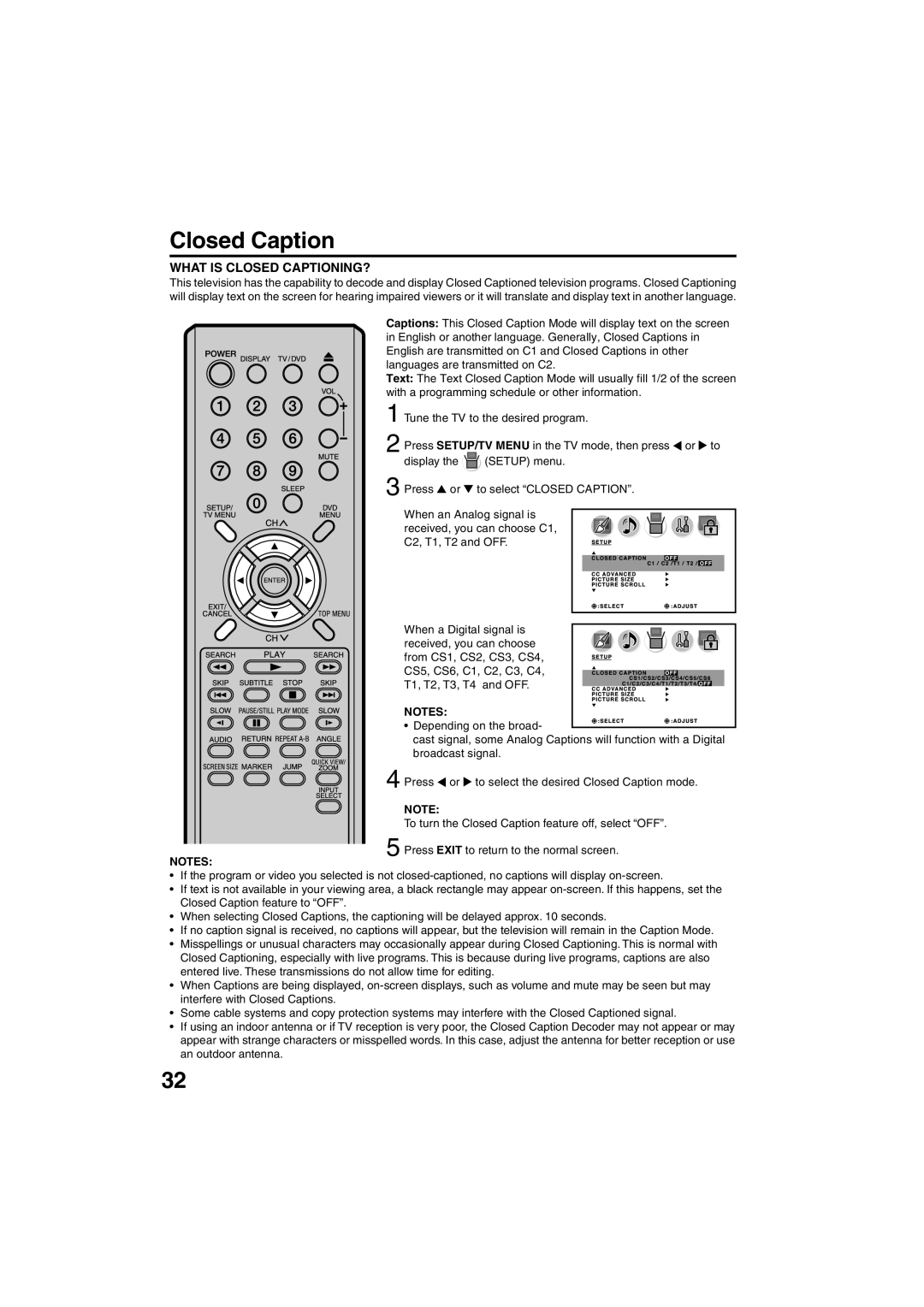 Sansui HDLCDVD325 owner manual Closed Caption 