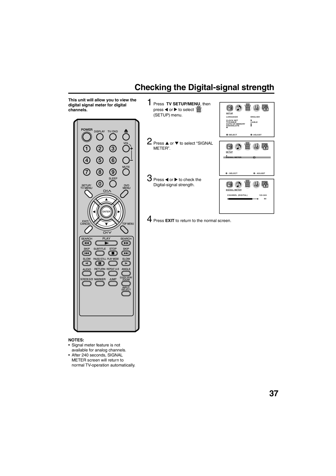 Sansui HDLCDVD325 owner manual Checking the Digital-signal strength 