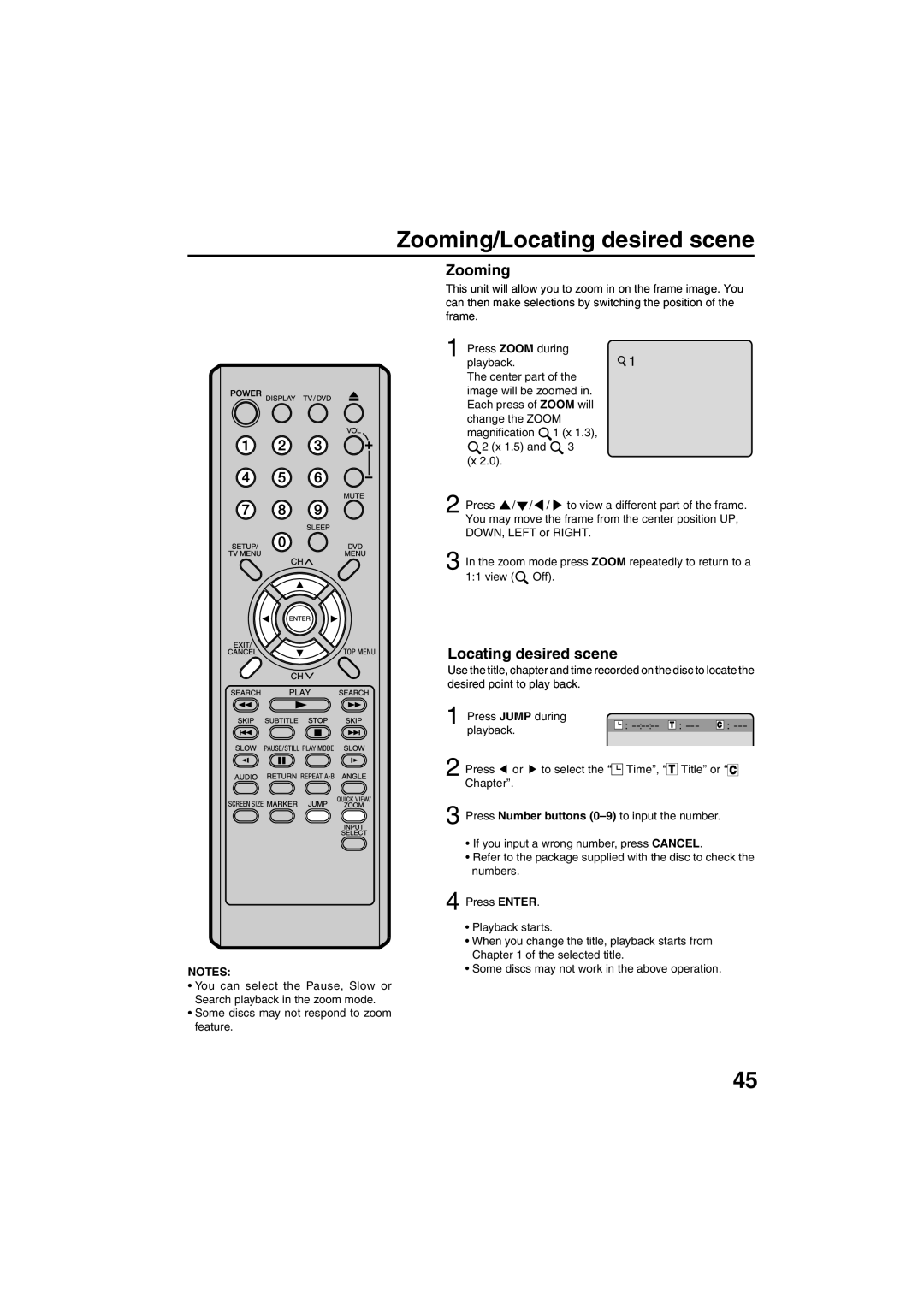 Sansui HDLCDVD325 owner manual Zooming/Locating desired scene 