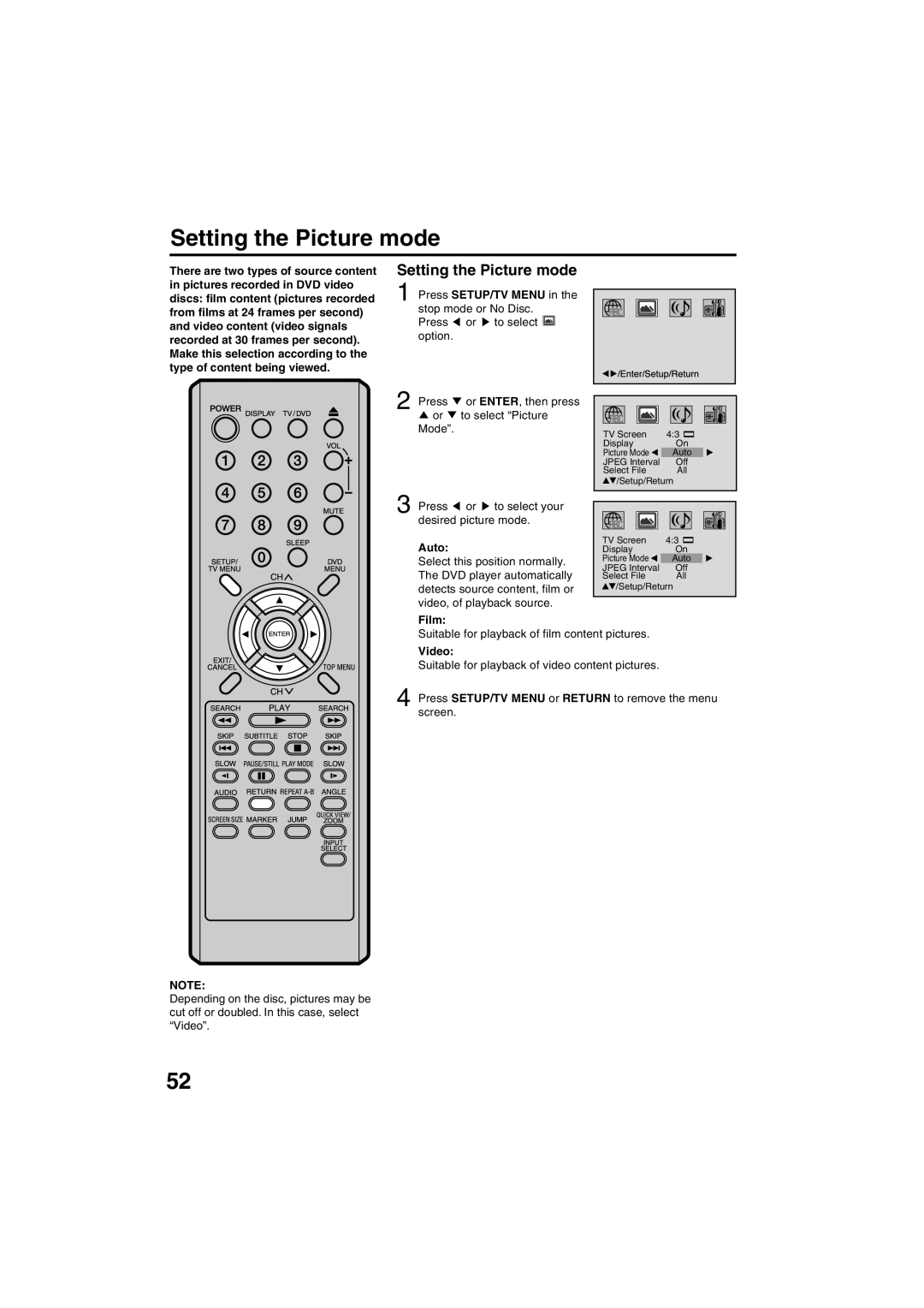 Sansui HDLCDVD325 owner manual Setting the Picture mode 