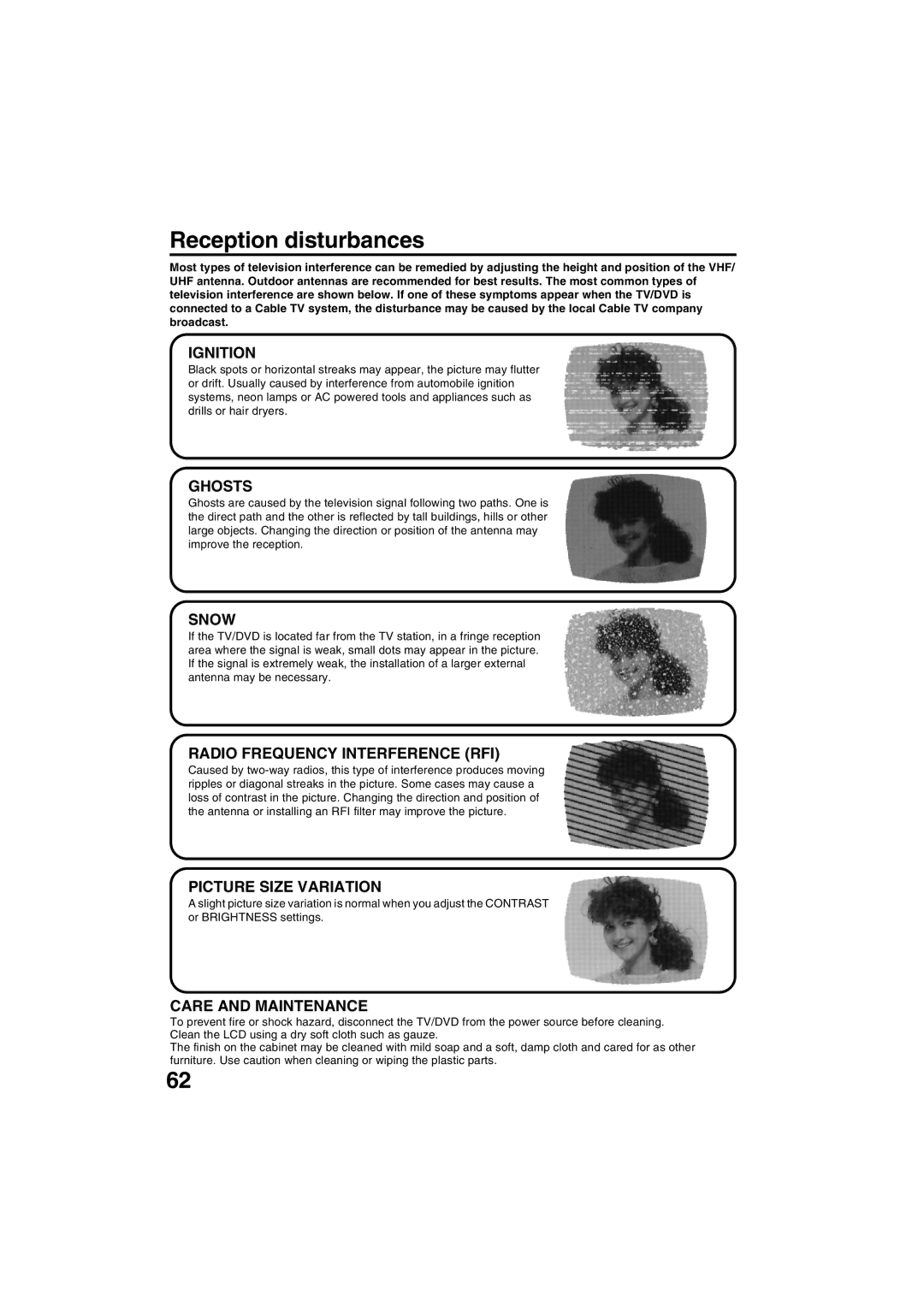 Sansui HDLCDVD325 owner manual Reception disturbances, Ignition 