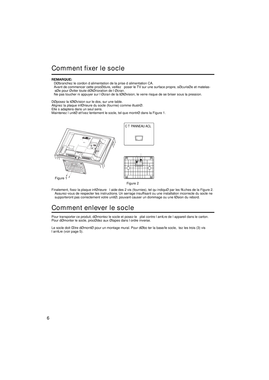 Sansui SLED1928 owner manual Comment fixer le socle, Comment enlever le socle, Remarque 