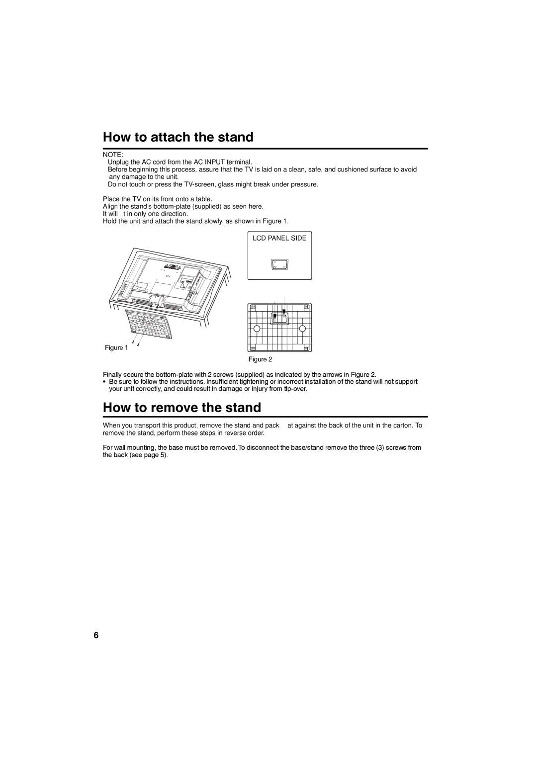 Sansui SLED1928 owner manual How to attach the stand, How to remove the stand 