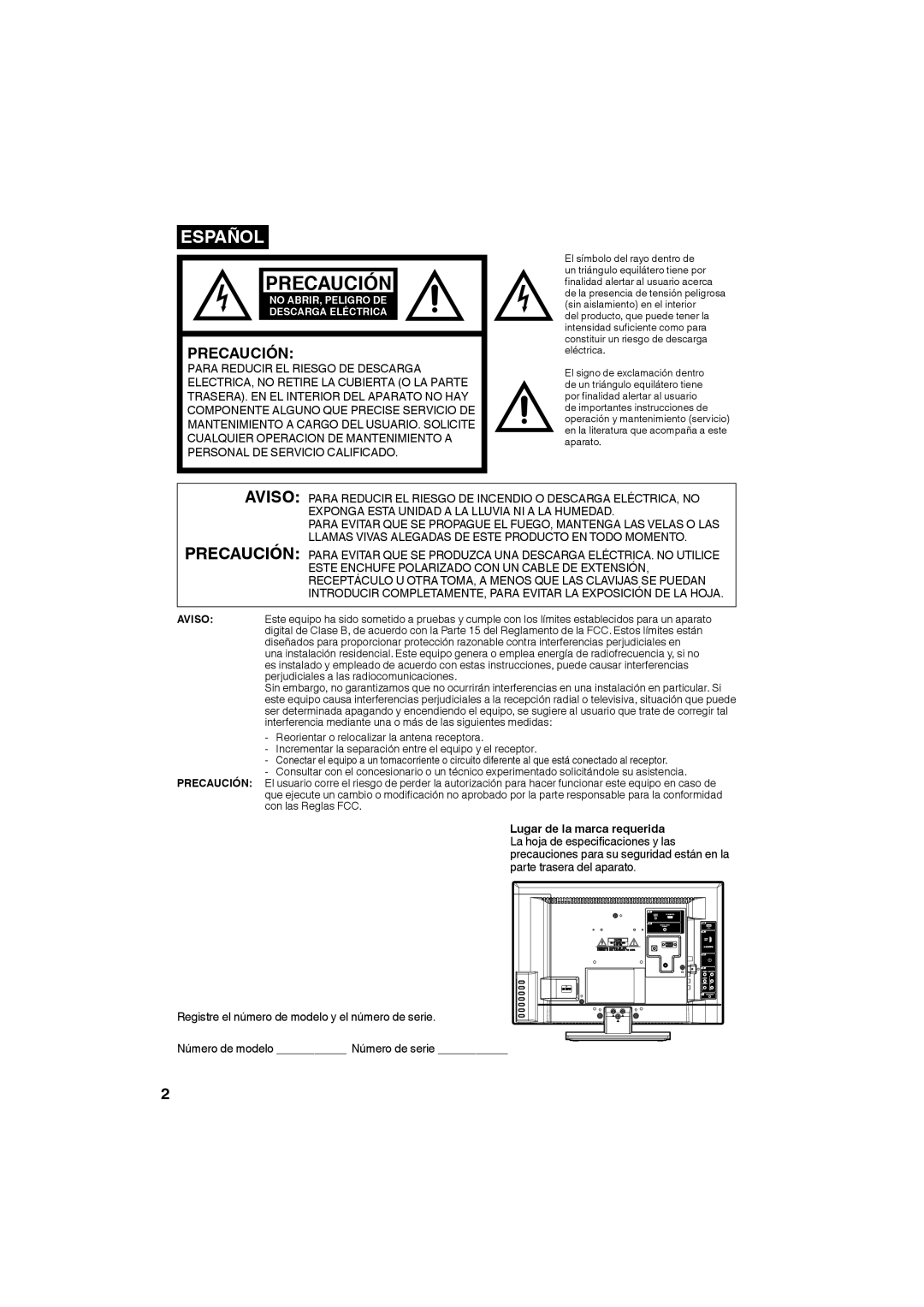 Sansui SLED1953W owner manual Precaución 