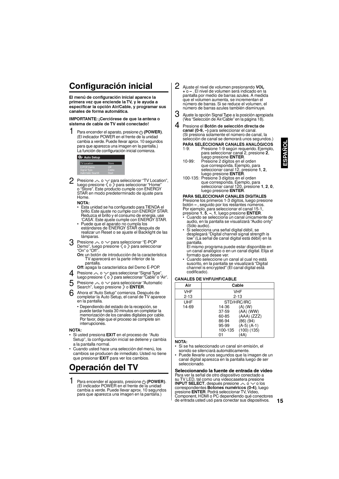 Sansui SLED1953W owner manual Operación del TV, Enter, Presione el Botón de selección directa de, Canales DE VHF/UHF/CABLE 