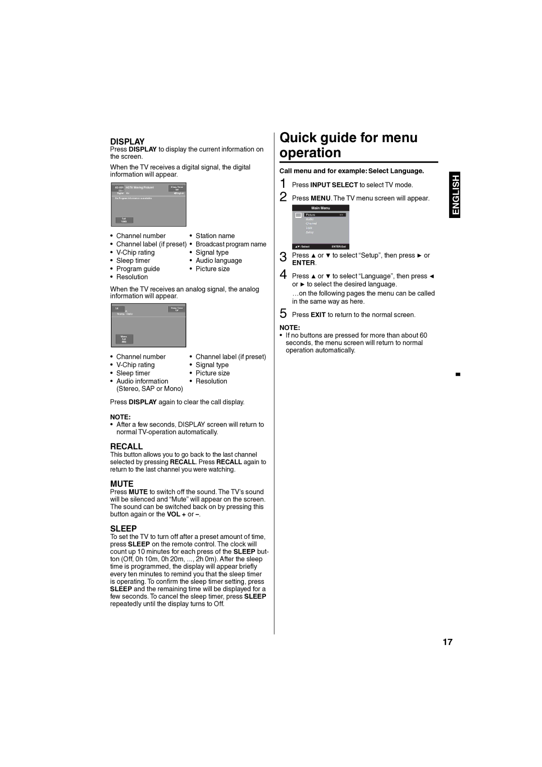 Sansui SLED1980 Quick guide for menu operation, Channel number Station name, Press MENU. The TV menu screen will appear 