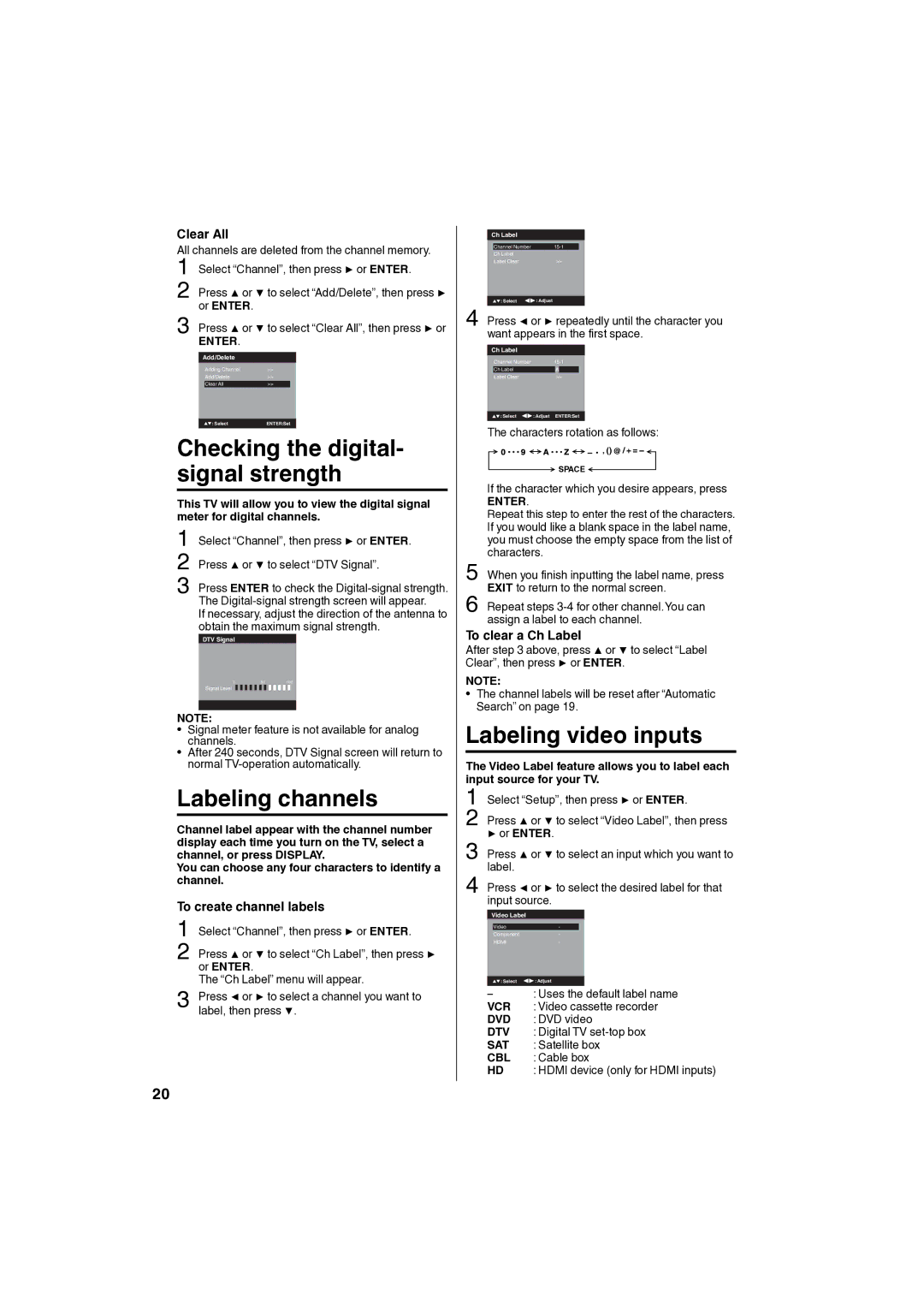 Sansui SLED1980 owner manual Ch Label 