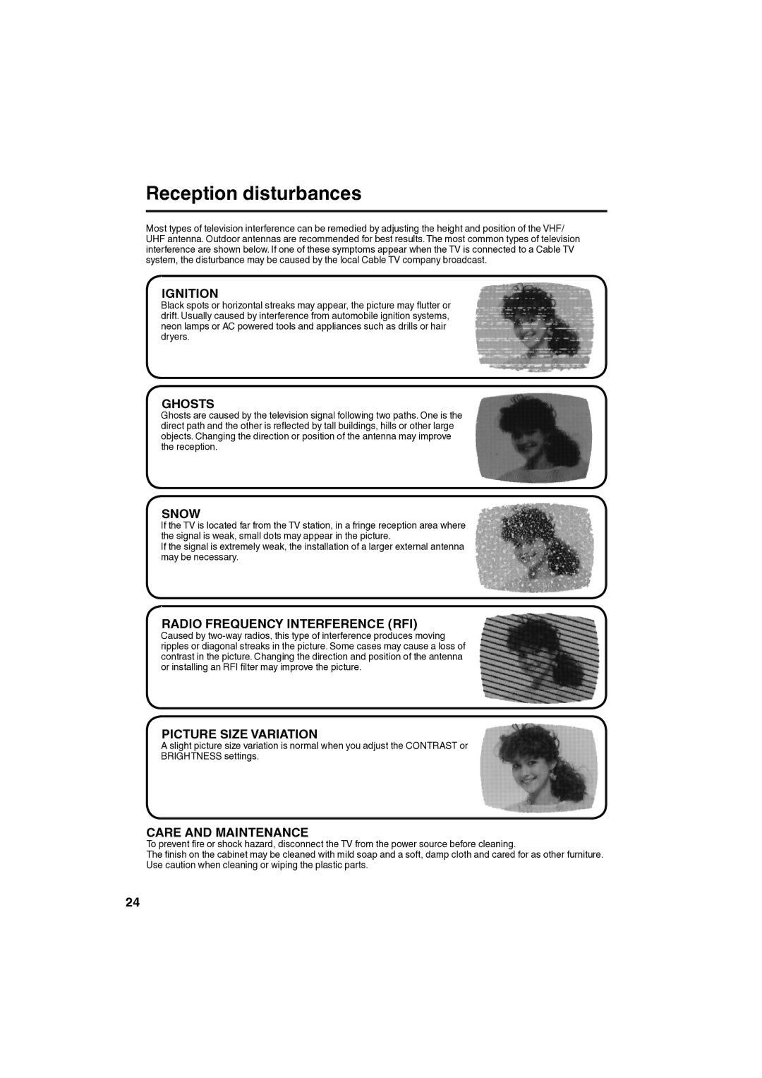 Sansui SLED1980 owner manual Reception disturbances, Ignition 