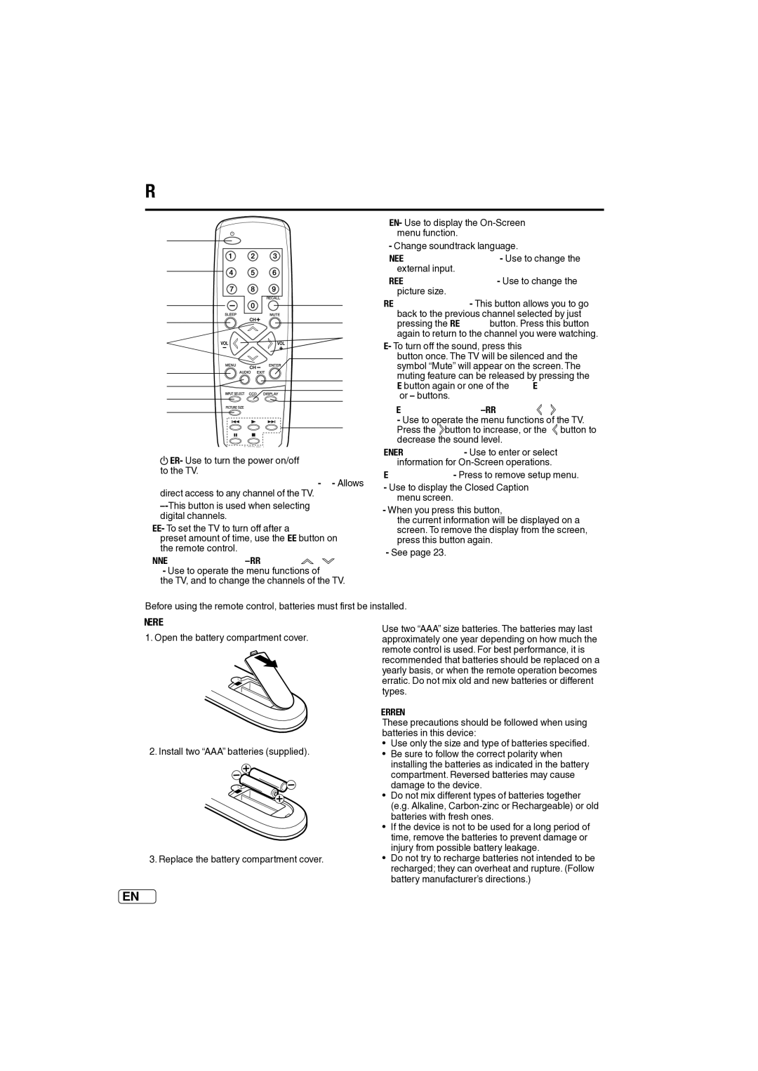 Sansui SLED2237 owner manual Battery Precautions 