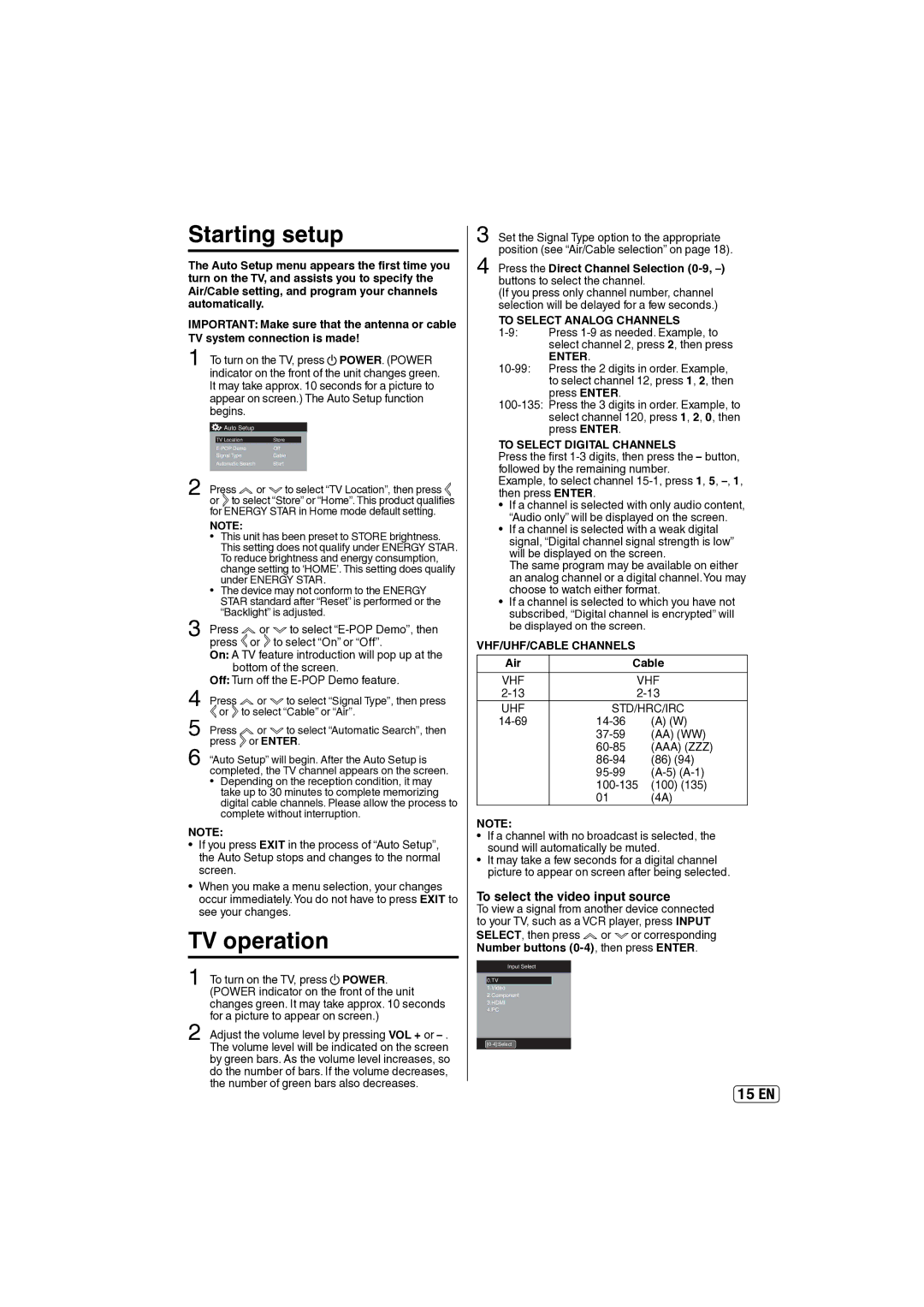 Sansui SLED2237 owner manual TV operation, To select the video input source 