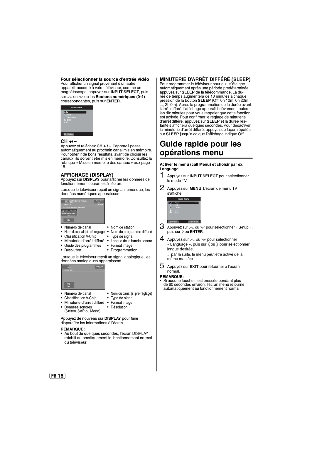 Sansui SLED2237 Nom de station, Classification V-Chip Type de signal, Format image, Résolution Programmation, Puis sur 