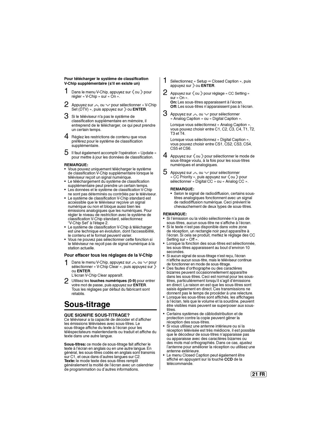 Sansui SLED2237 Sous-titrage, Pour télécharger le système de classification, Chip supplémentaire sil en existe un 