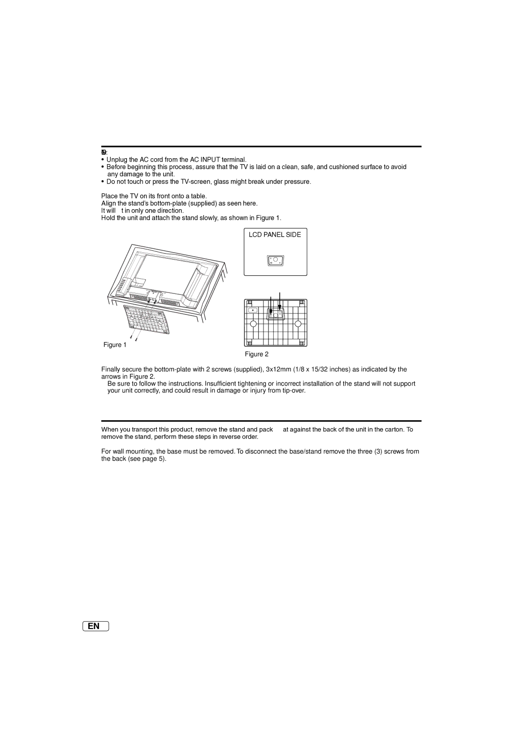 Sansui SLED2237 owner manual How to attach the stand, How to remove the stand, LCD Panel Side 