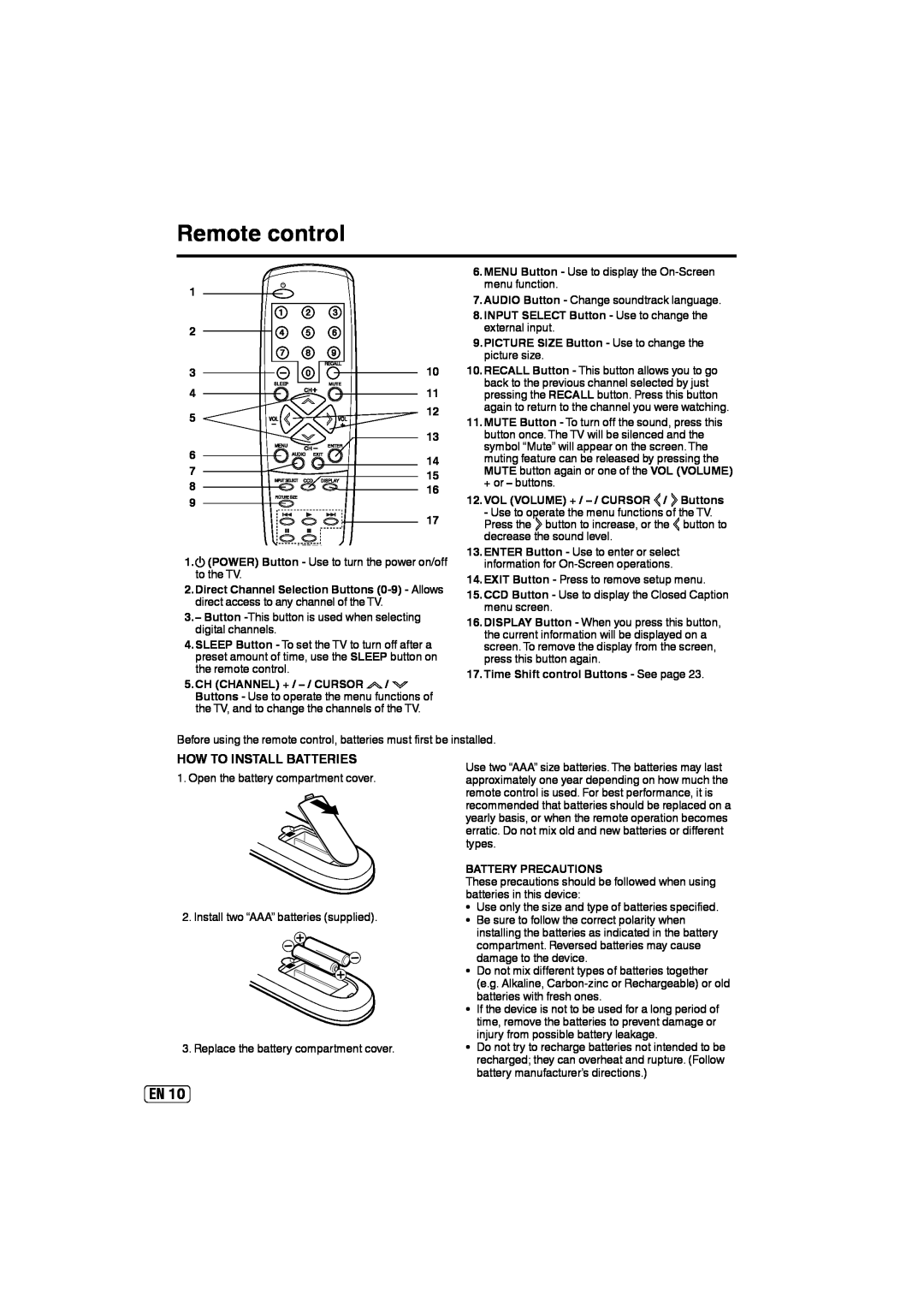 Sansui SLED2237 How To Install Batteries, MENU Button - Use to display the On-Screen, menu function, external input, types 
