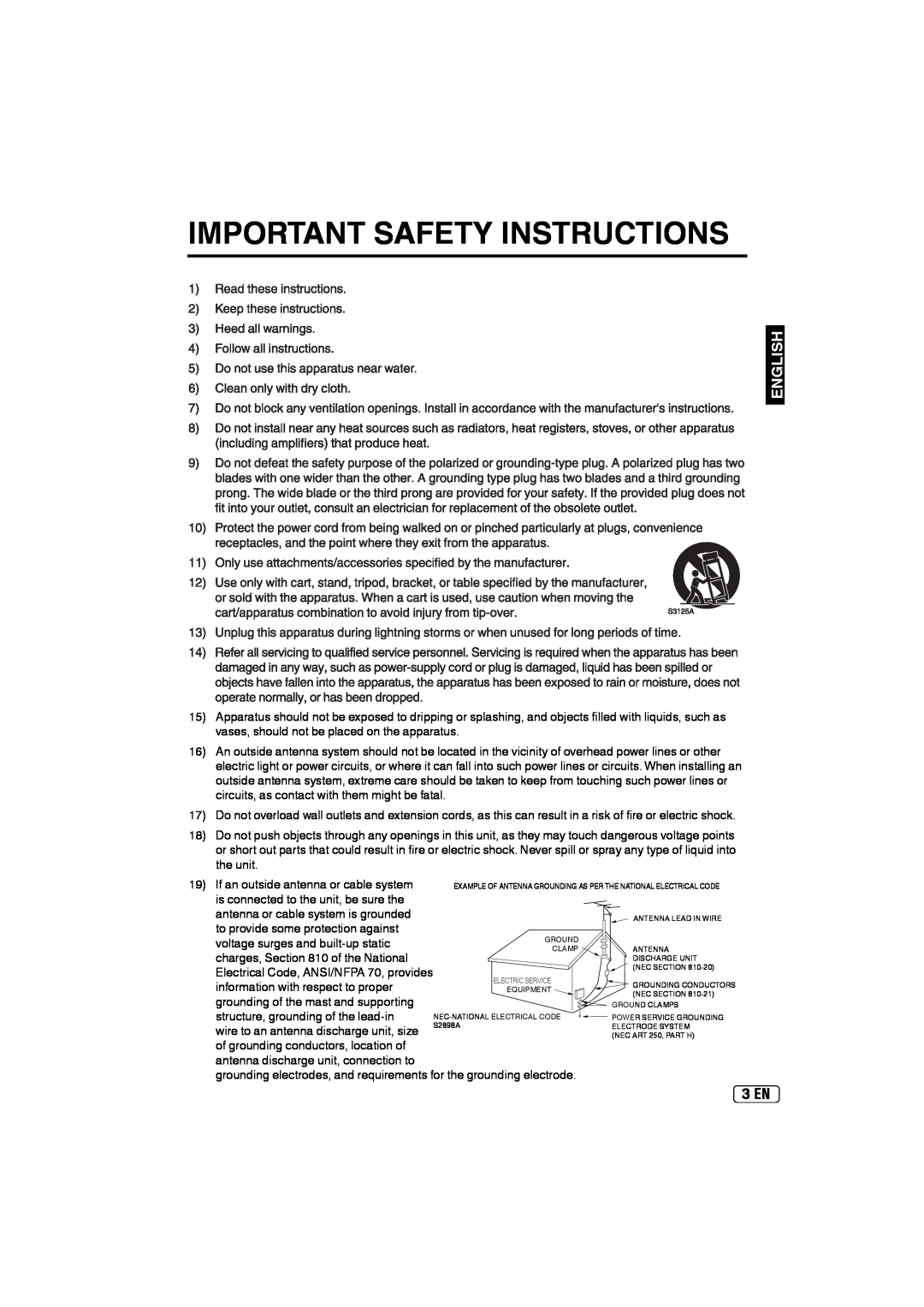 Sansui SLED2237 owner manual Important Safety Instructions, English, 3 EN 