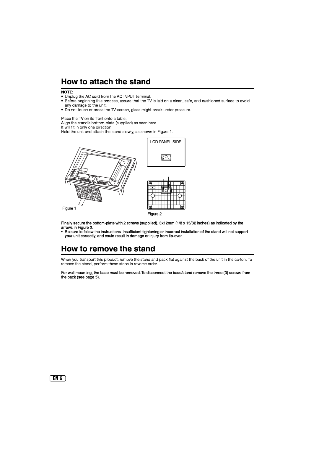 Sansui SLED2237 owner manual How to attach the stand, How to remove the stand 