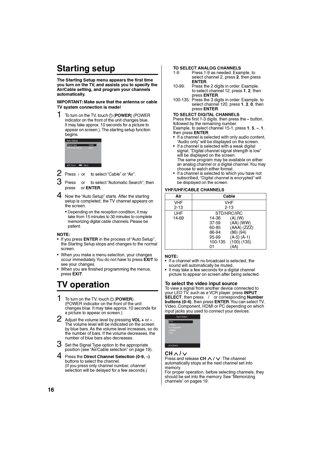 Sansui SLED2280 owner manual TV operation, To select the video input source 