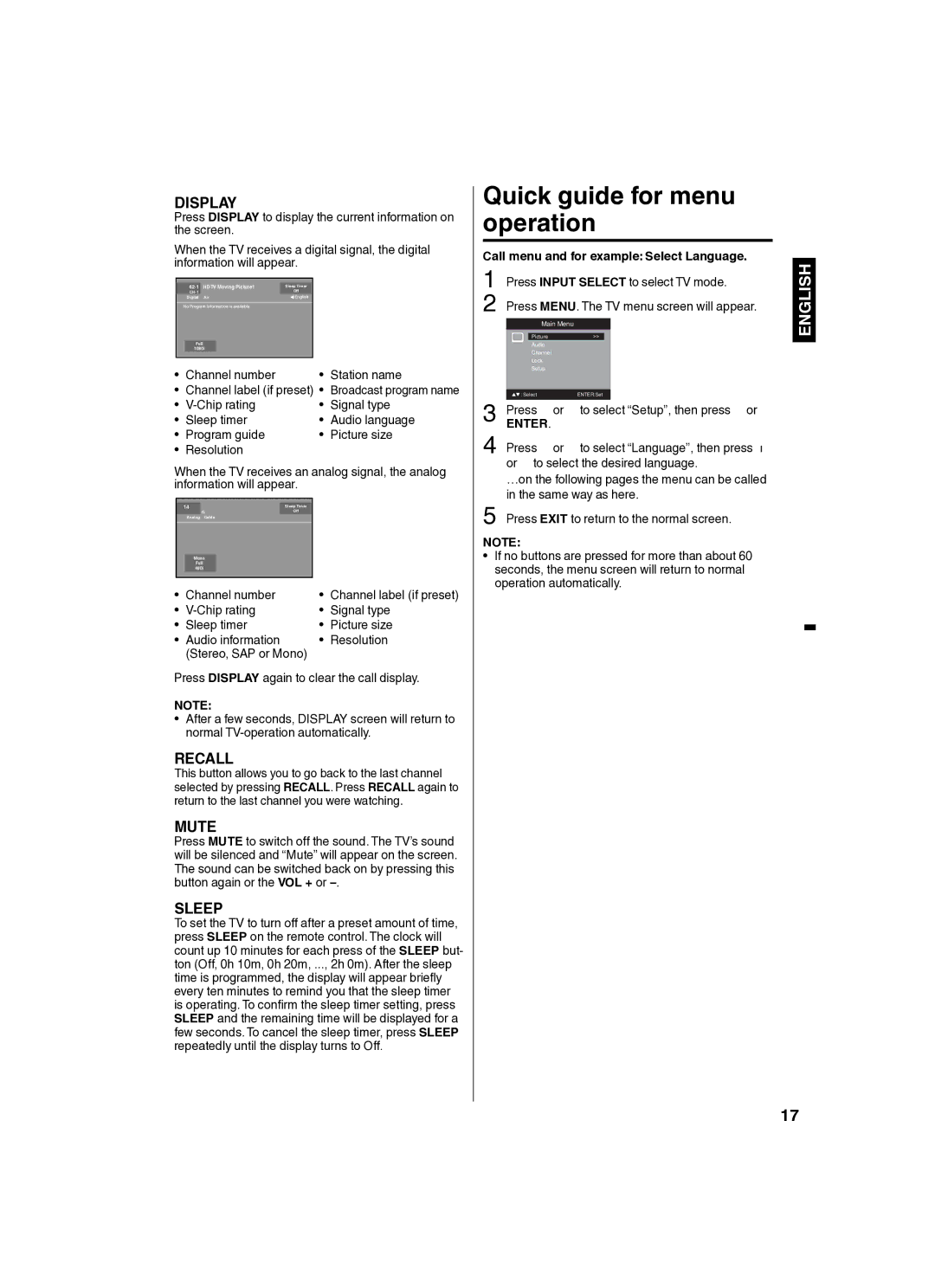 Sansui SLED2280 Quick guide for menu operation, Channel number Station name, Press MENU. The TV menu screen will appear 