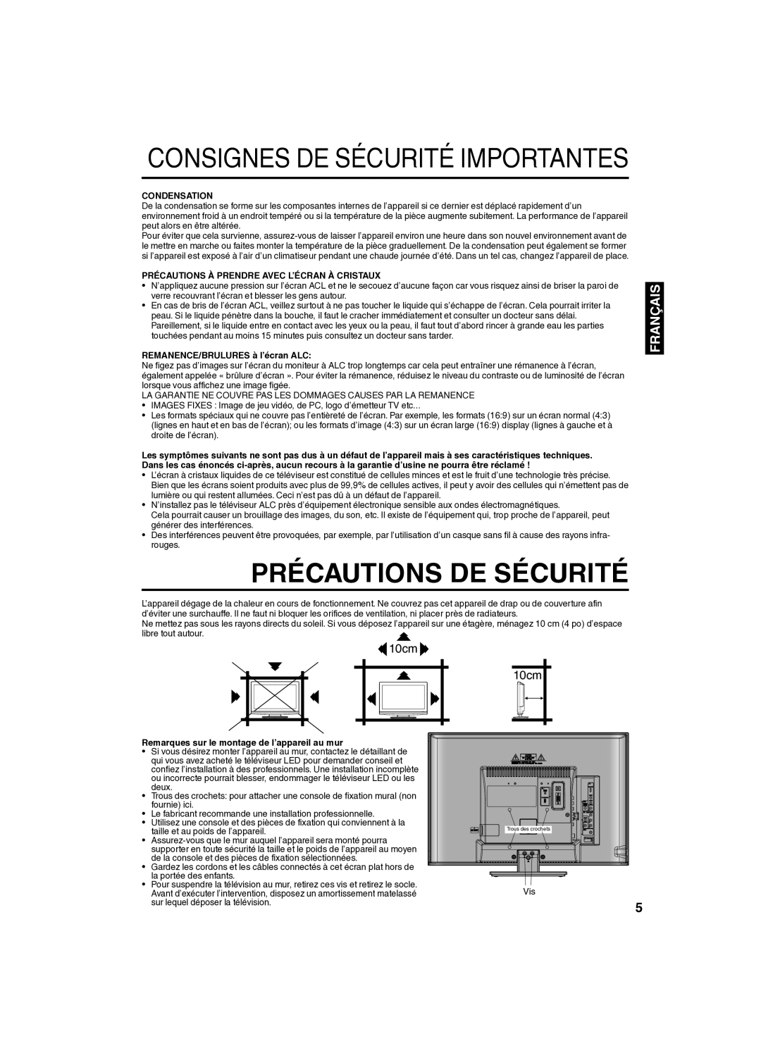 Sansui SLED2280 owner manual Précautions DE Sécurité 