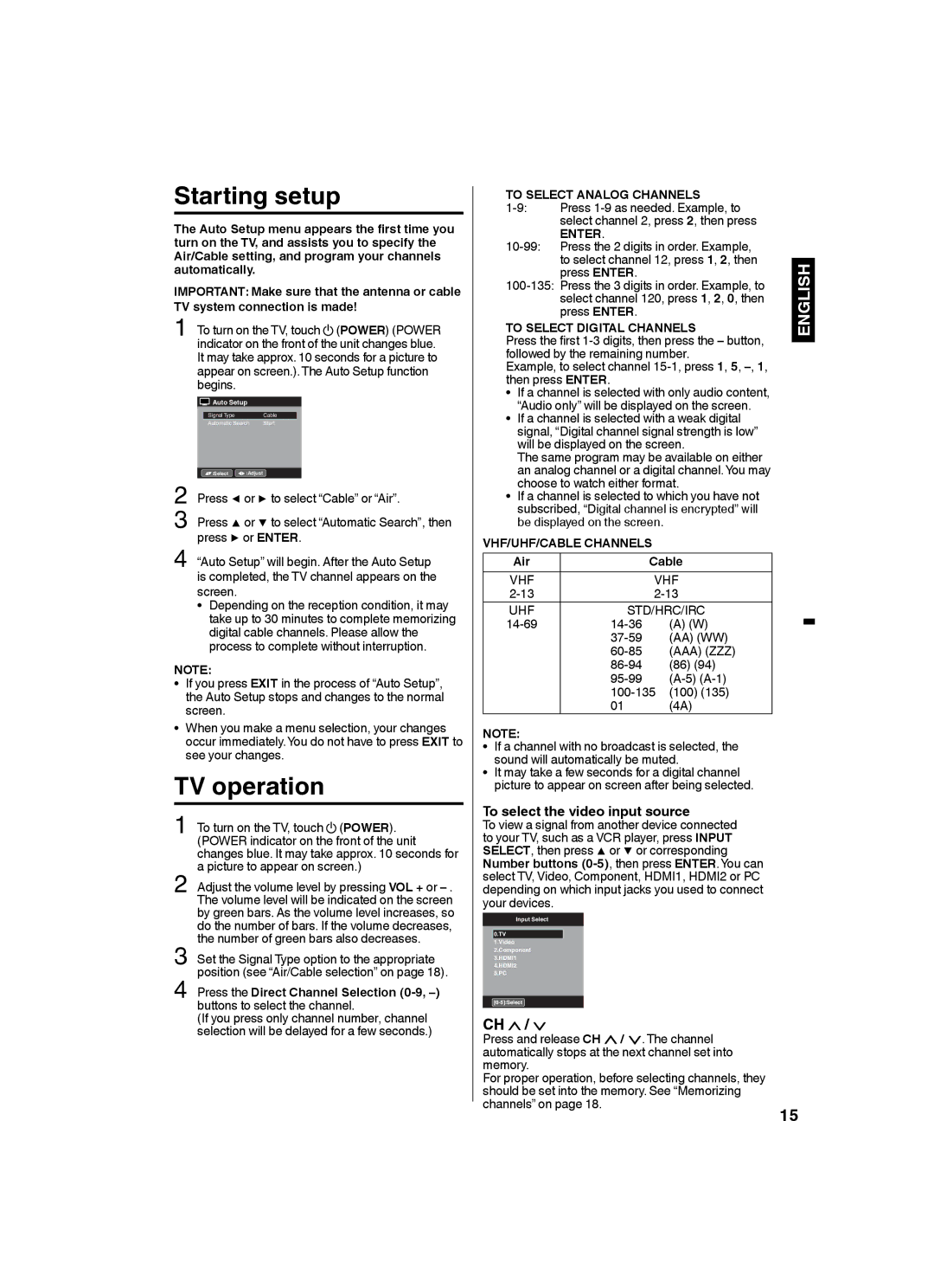 Sansui SLED2282 owner manual TV operation, To select the video input source 