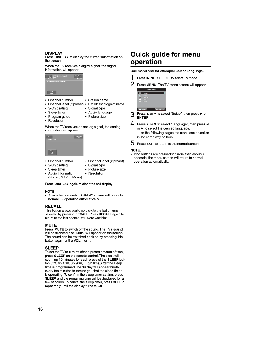 Sansui SLED2282 Quick guide for menu operation, Channel number Station name, Press MENU. The TV menu screen will appear 