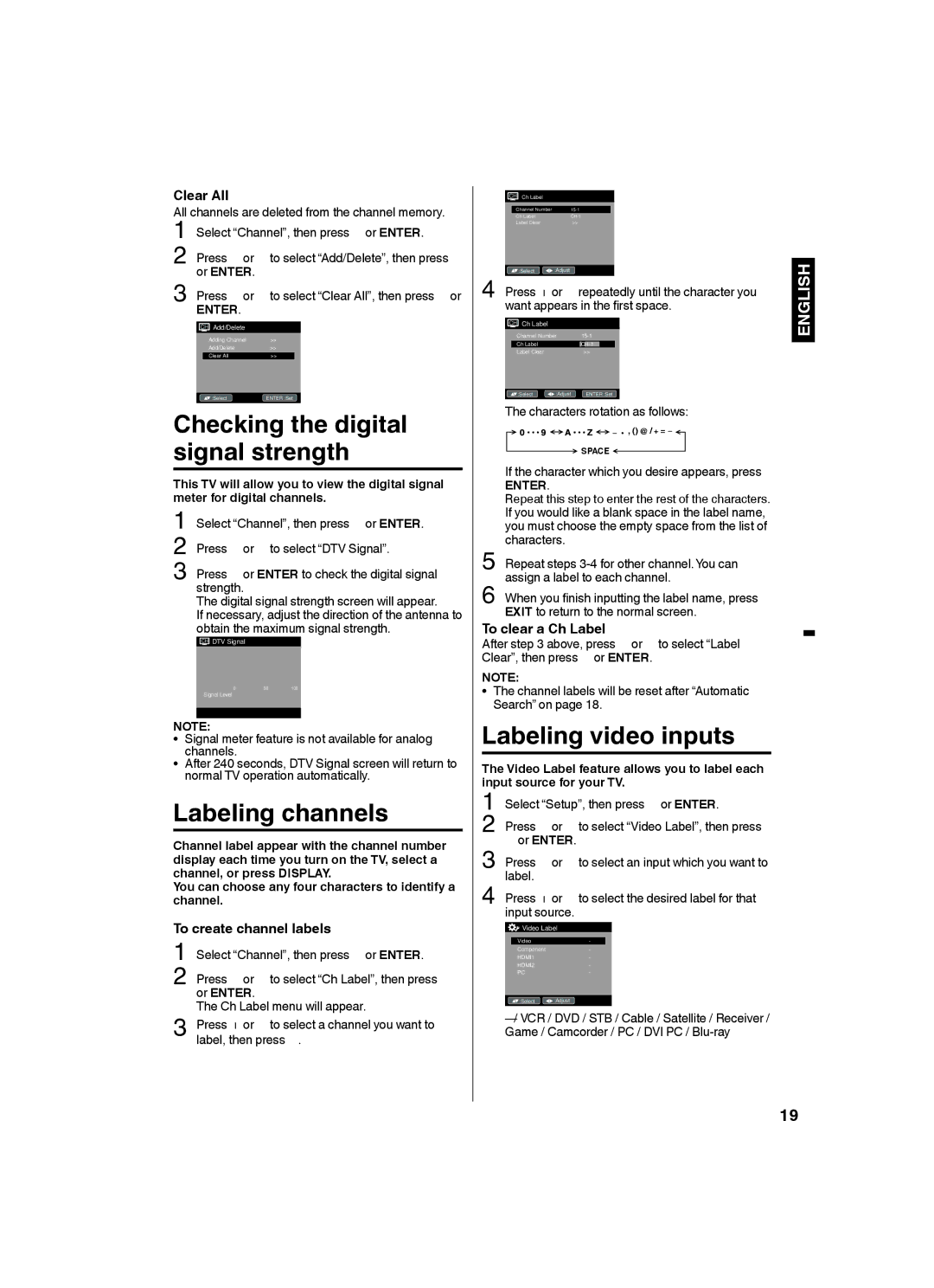 Sansui SLED2282 owner manual Labeling channels, To create channel labels 