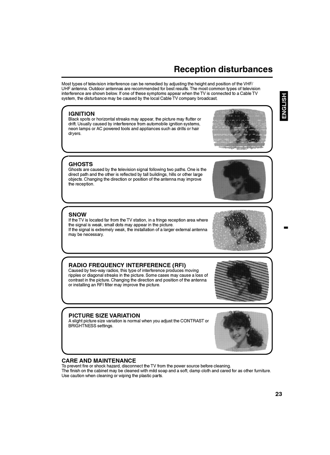 Sansui SLED2282 owner manual Reception disturbances, Ignition 