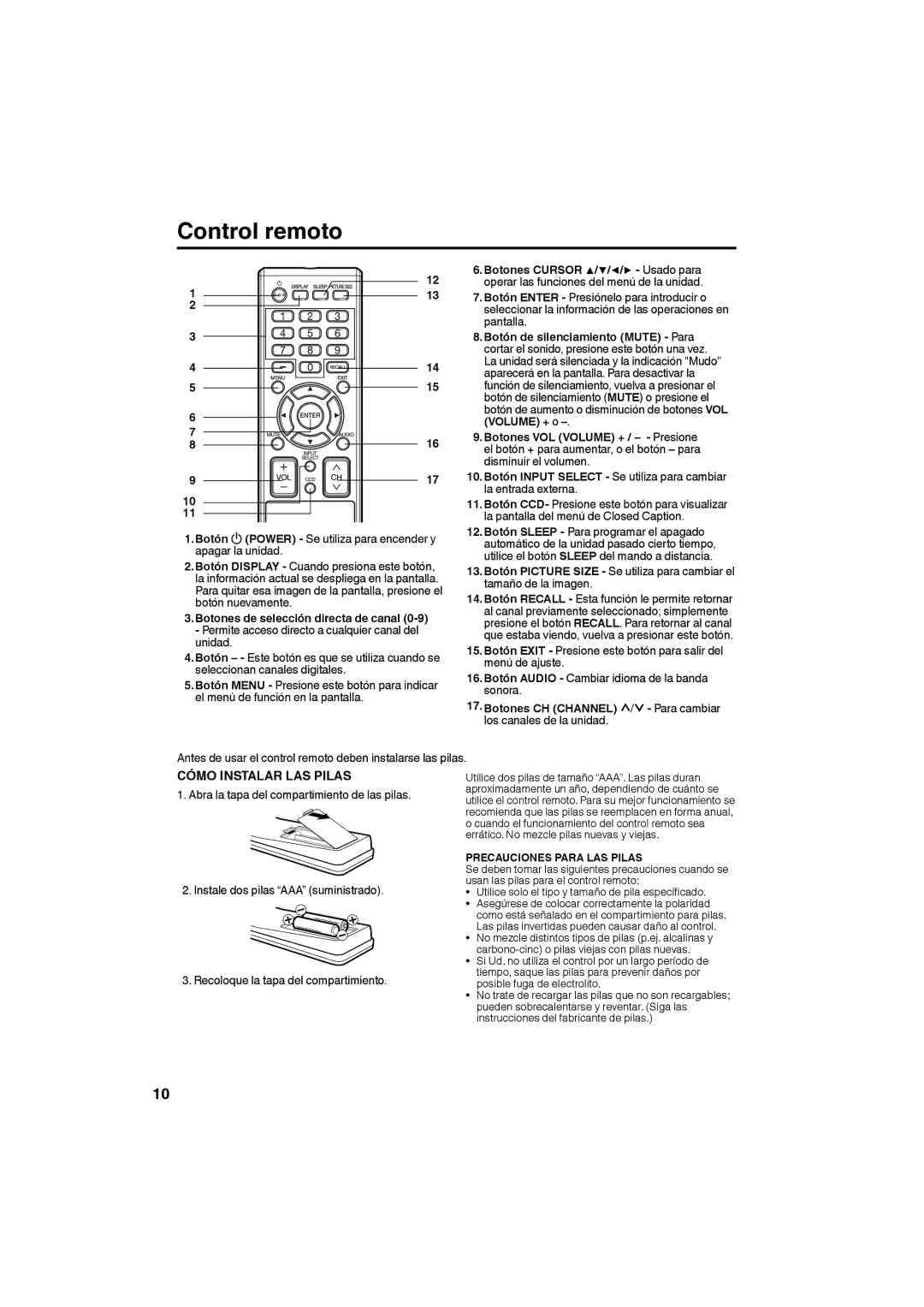 Sansui SLED3228 owner manual Control remoto 