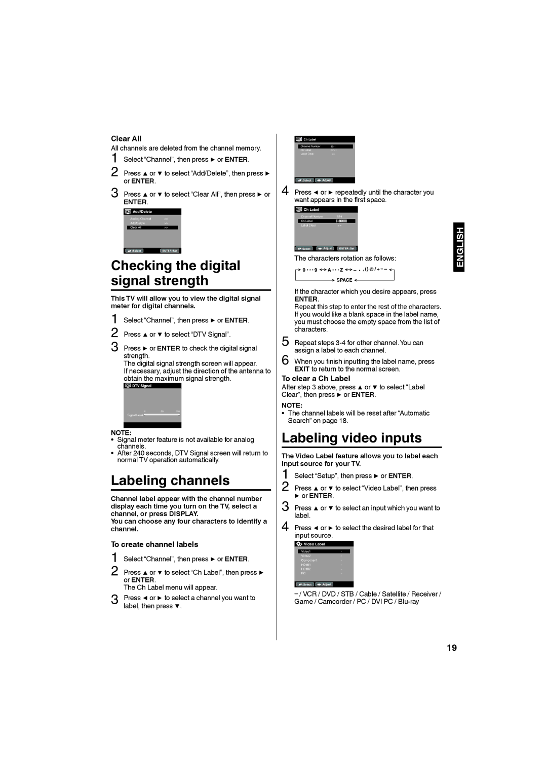 Sansui SLED3228 owner manual Labeling channels, To create channel labels 