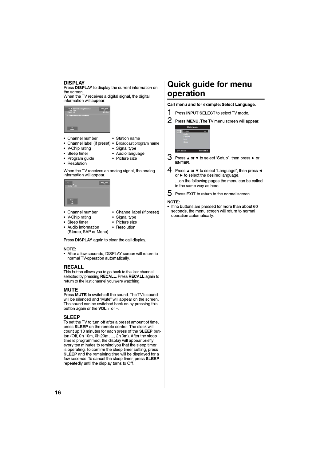 Sansui SLED3280 owner manual Quick guide for menu operation, Enter 