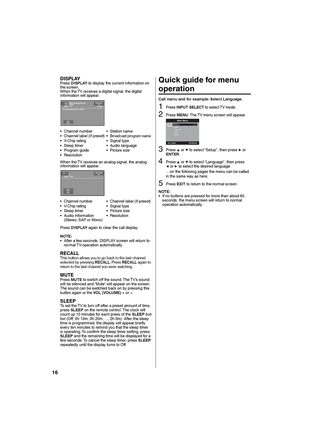 Sansui SLED4280, SLED4680 owner manual Quick guide for menu operation, Enter 