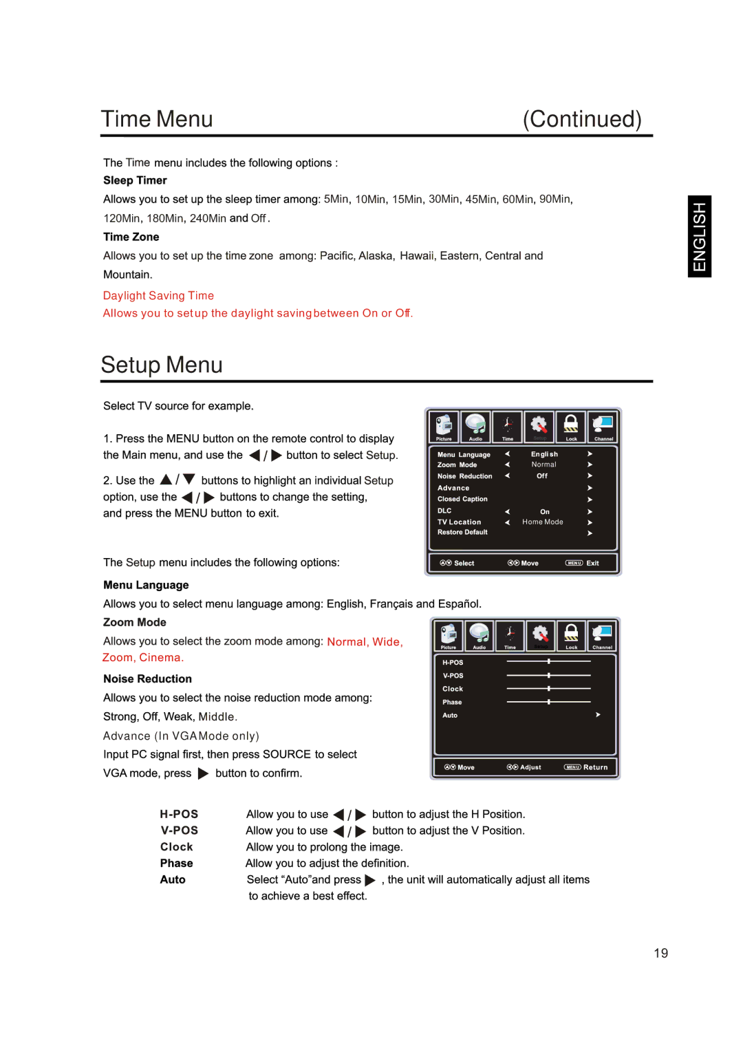 Sansui SLED4650 manual Setup Menu 