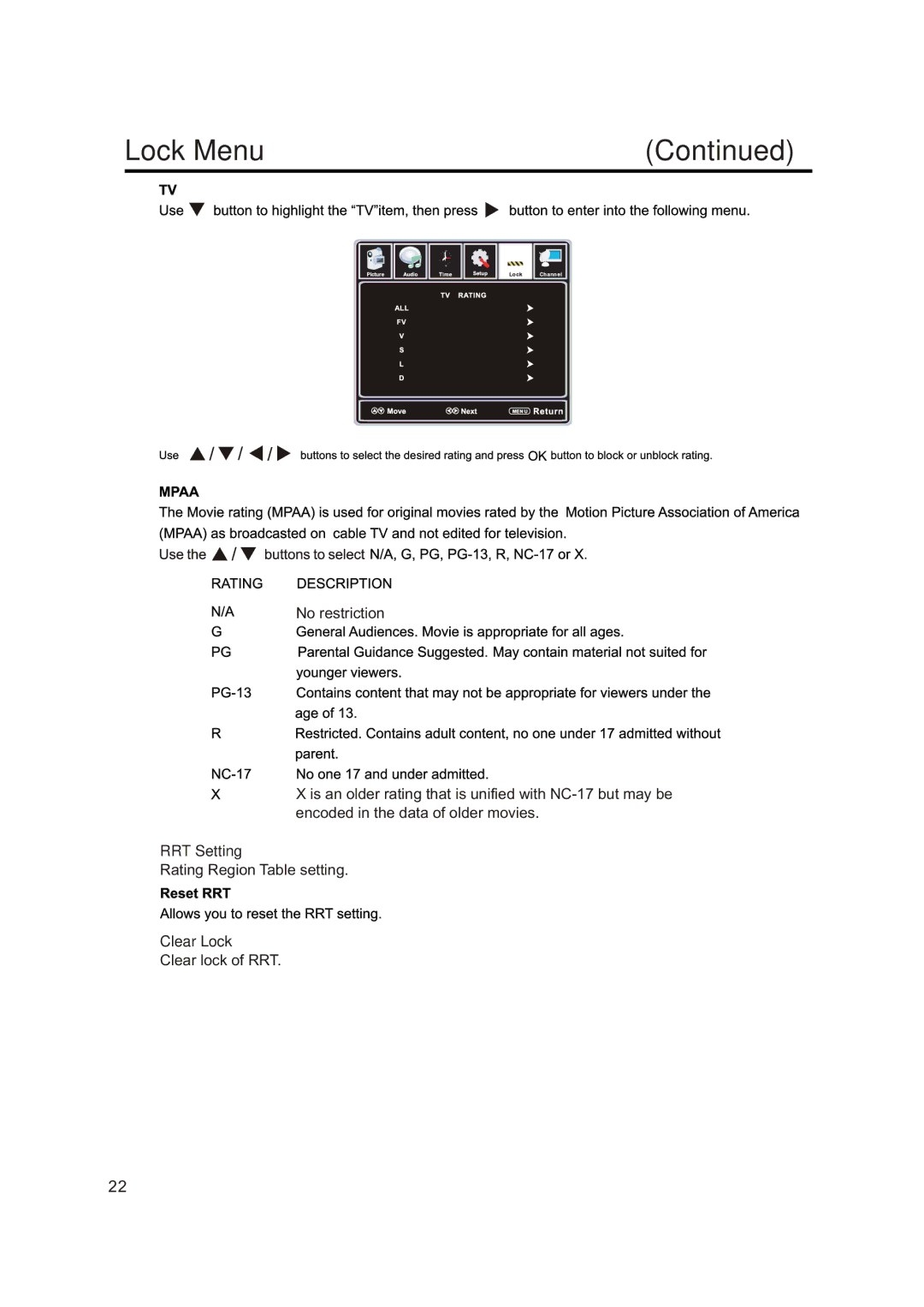 Sansui SLED4650 manual RRT Setting 