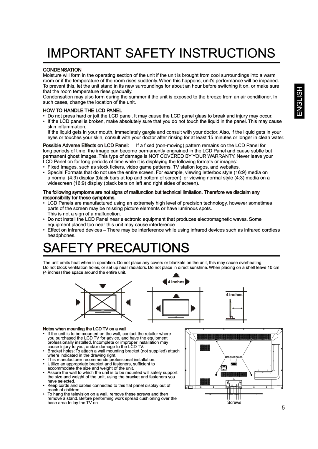 Sansui SLED4650 manual Inches 