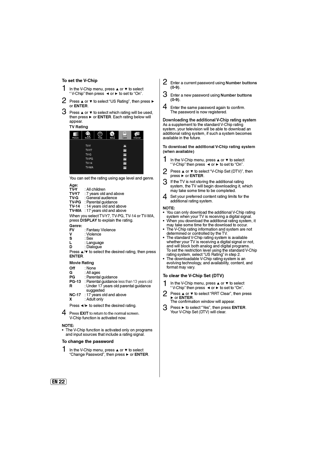 Sansui SLED5000 owner manual To set the V-Chip, To change the password, To clear the V-Chip Set DTV 