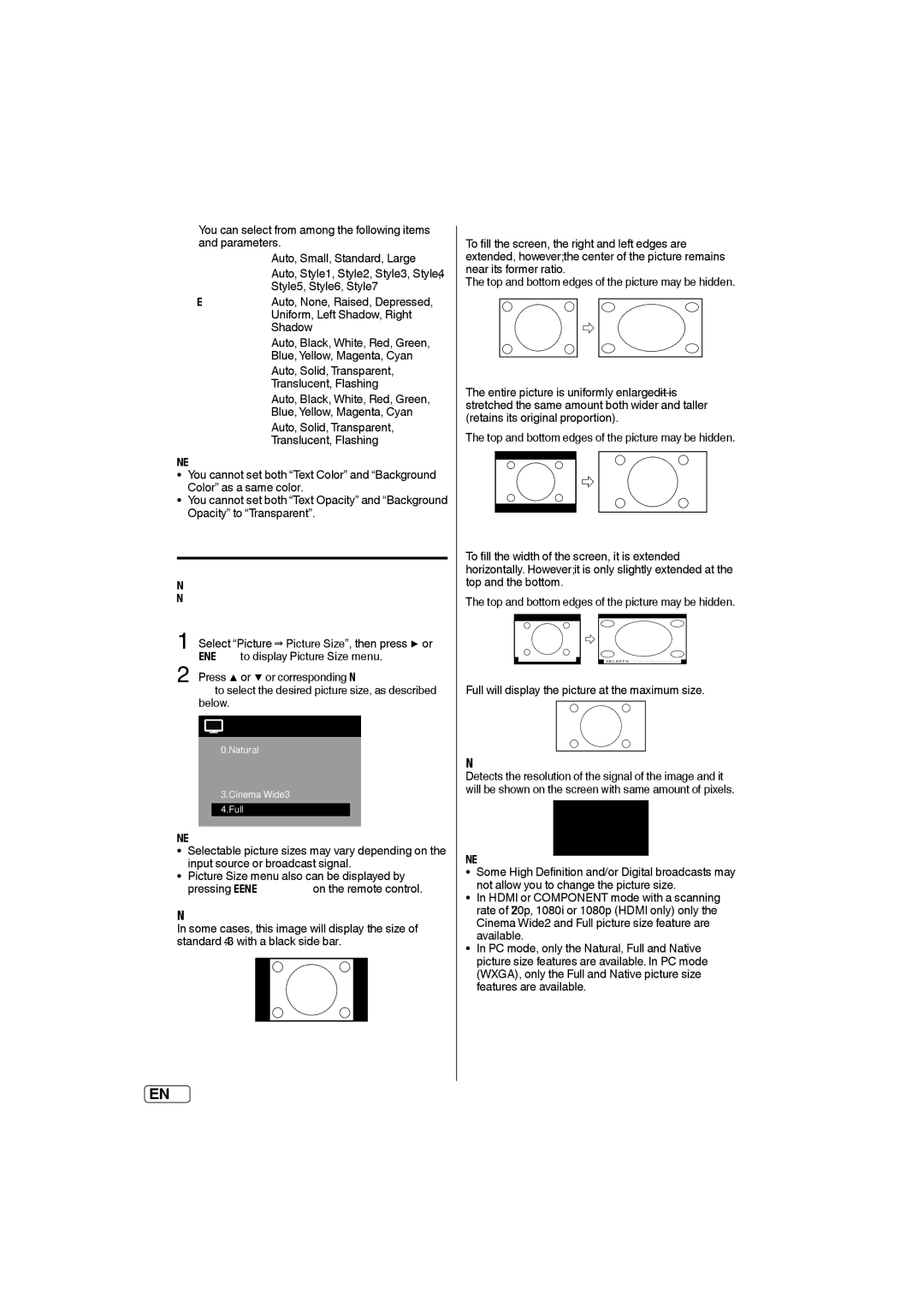 Sansui SLEDVD197 owner manual Setting the picture size 