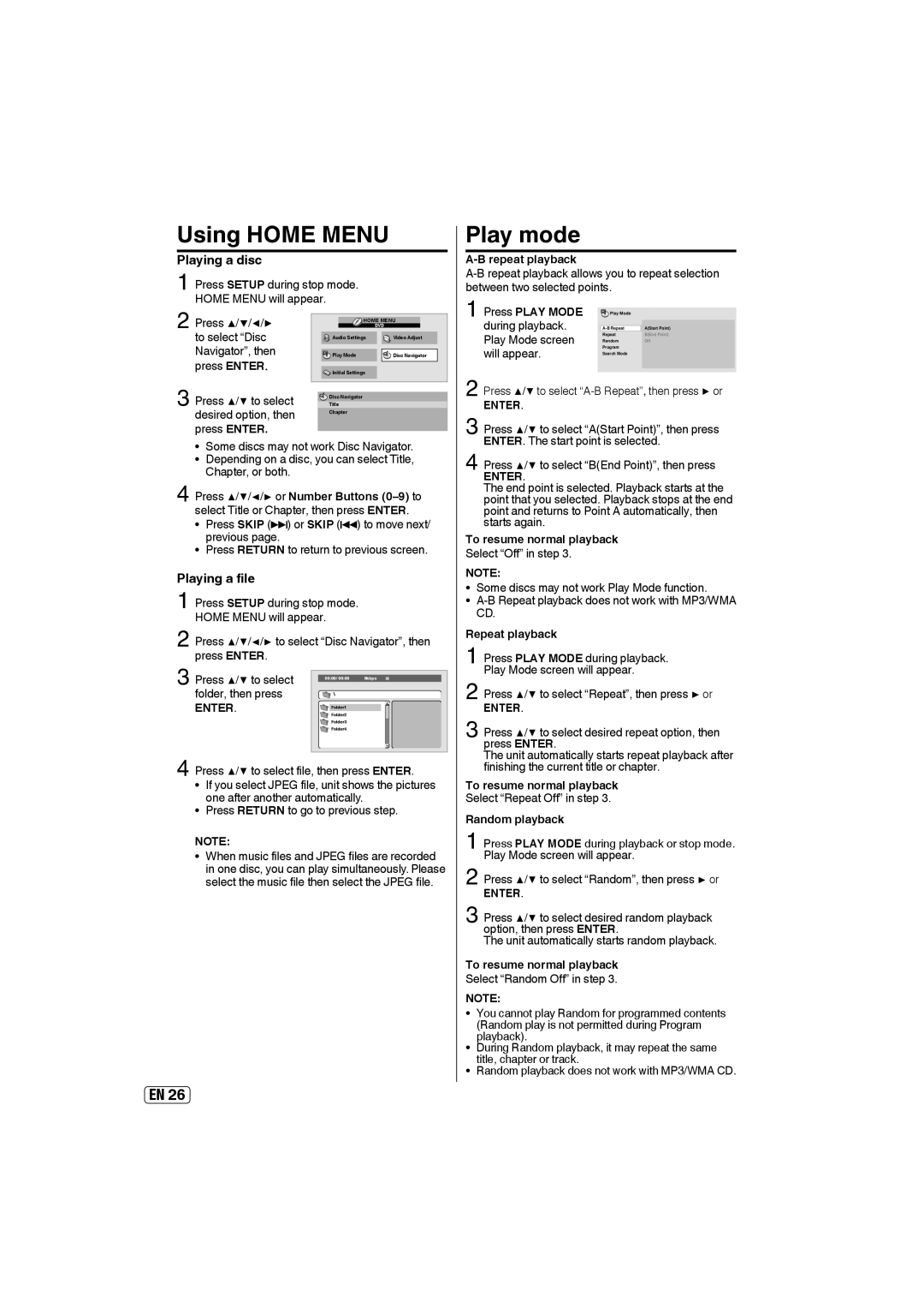 Sansui SLEDVD197 owner manual Using Home Menu, Play mode, Playing a disc, Playing a file 