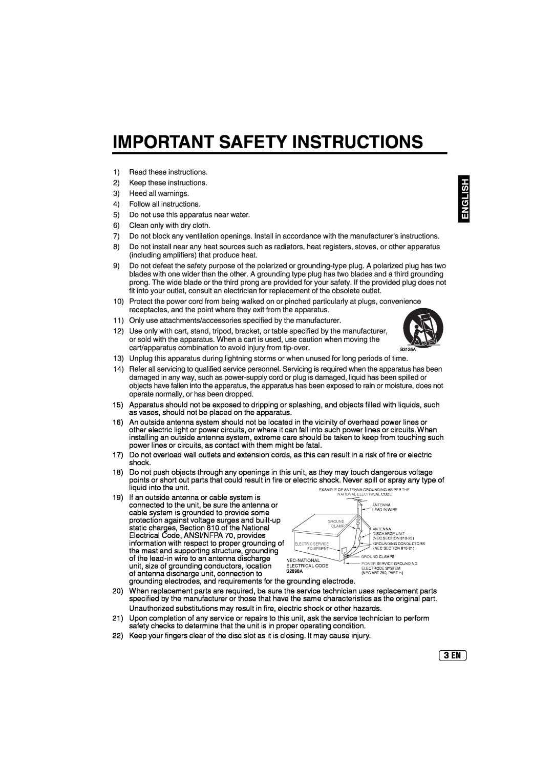 Sansui SLEDVD197 owner manual Important Safety Instructions, 3 EN, English 