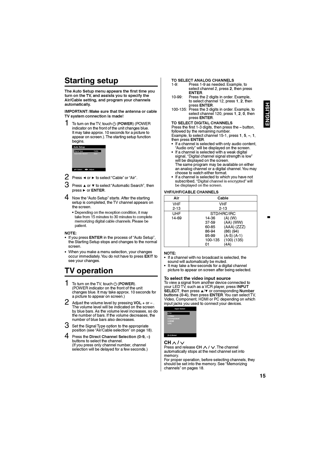 Sansui SLEDVD198 owner manual TV operation, To select the video input source 