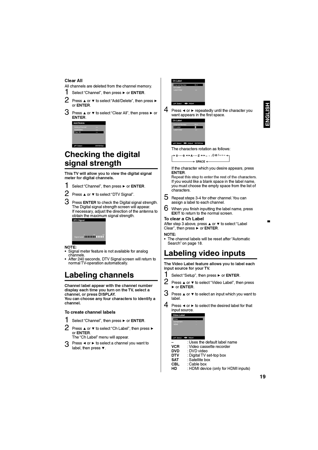 Sansui SLEDVD198 owner manual Ch Label 