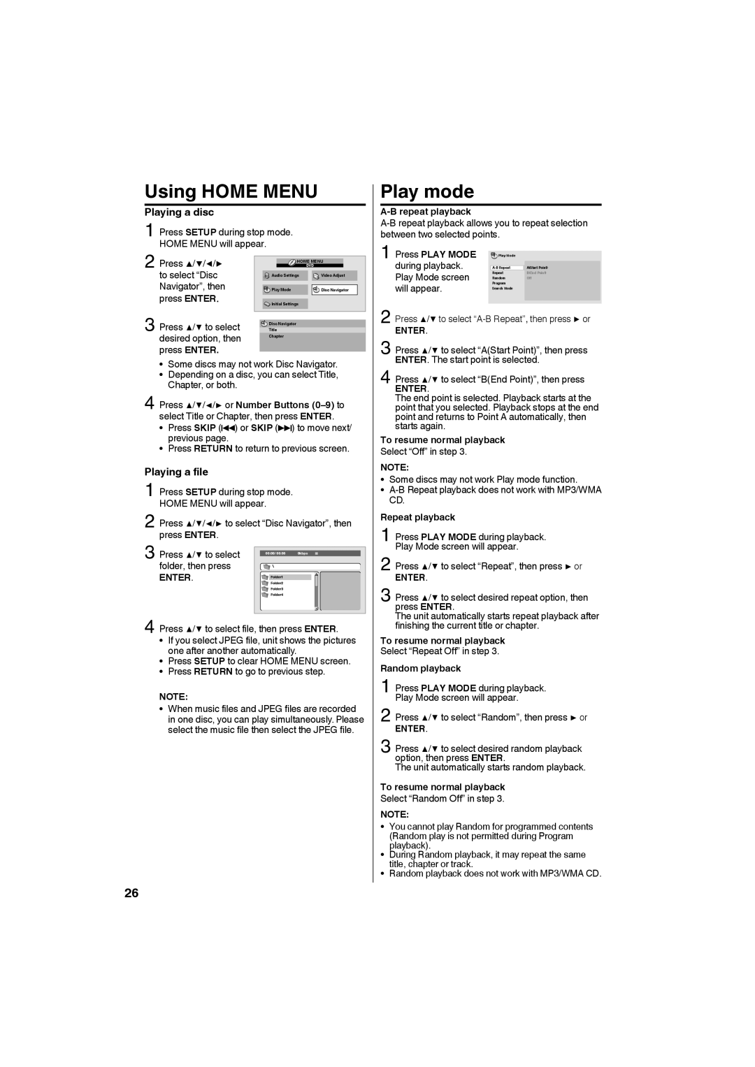 Sansui SLEDVD198 owner manual Using Home Menu, Play mode, Playing a disc, Playing a file 