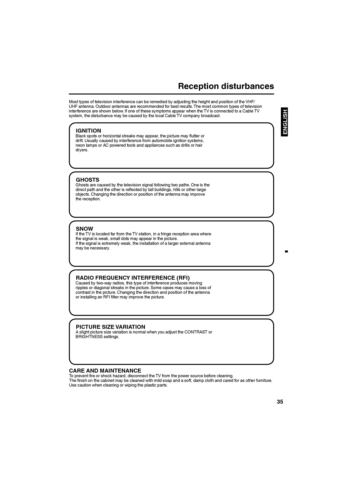 Sansui SLEDVD198 owner manual Reception disturbances, Ignition 