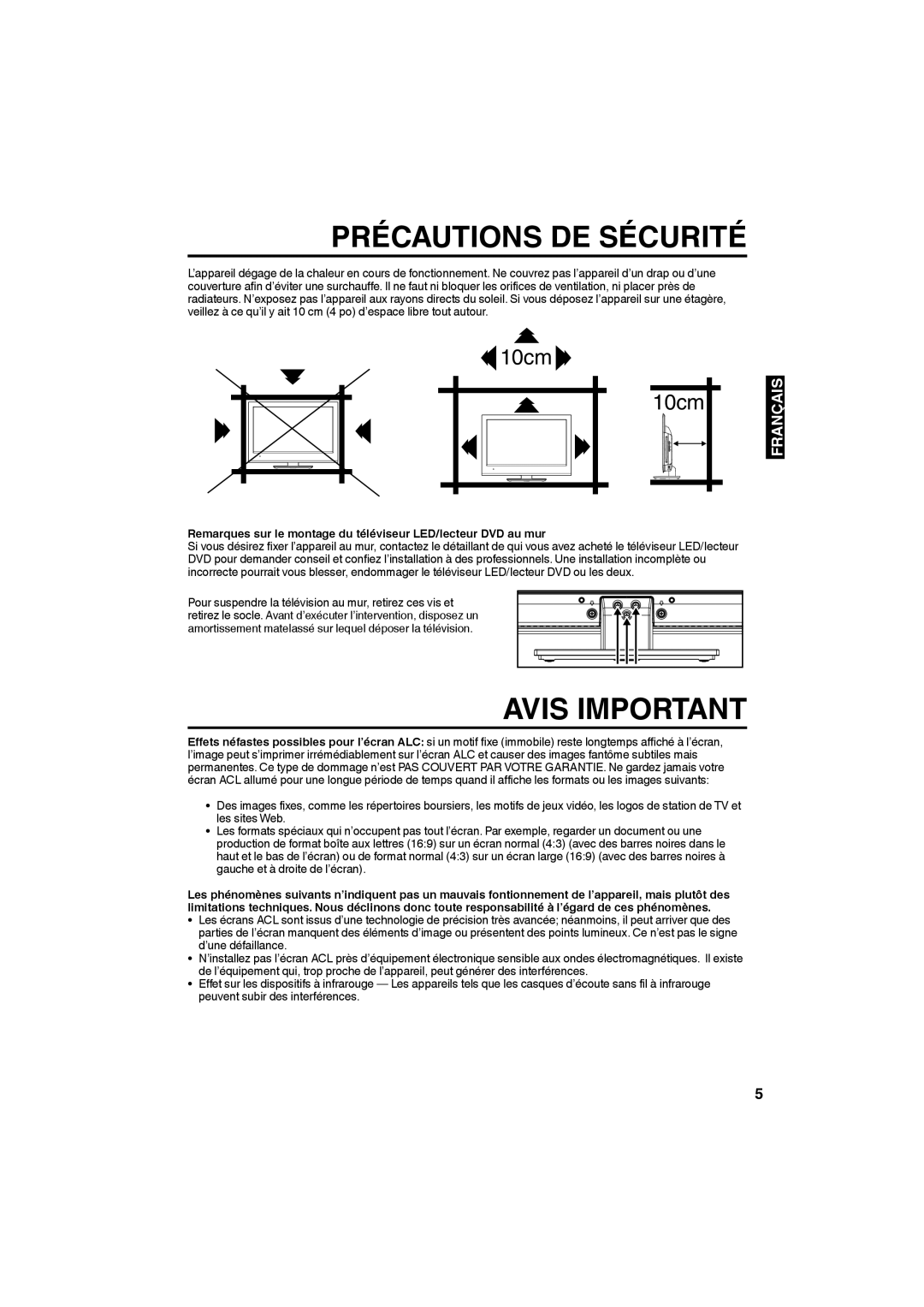 Sansui SLEDVD198 owner manual Précautions DE Sécurité 