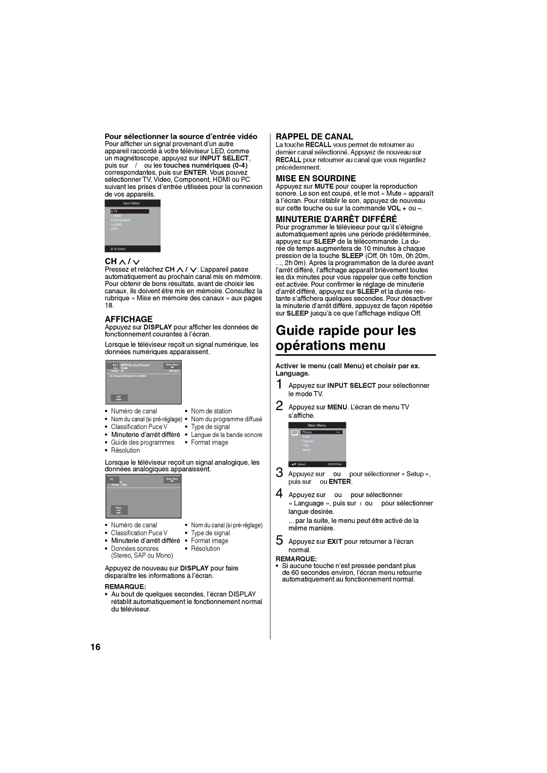 Sansui SLEDVD198 owner manual Nom de station, Classification Puce Type de signal, Format image, Résolution, Numéro de canal 