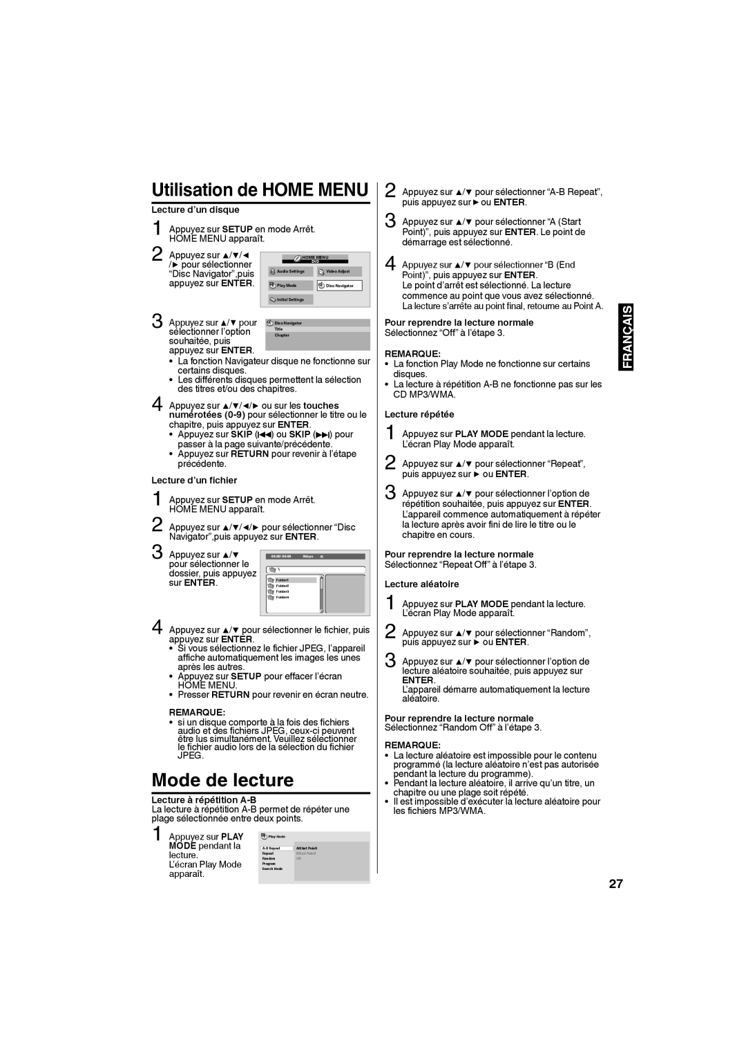 Sansui SLEDVD198 owner manual Mode de lecture 