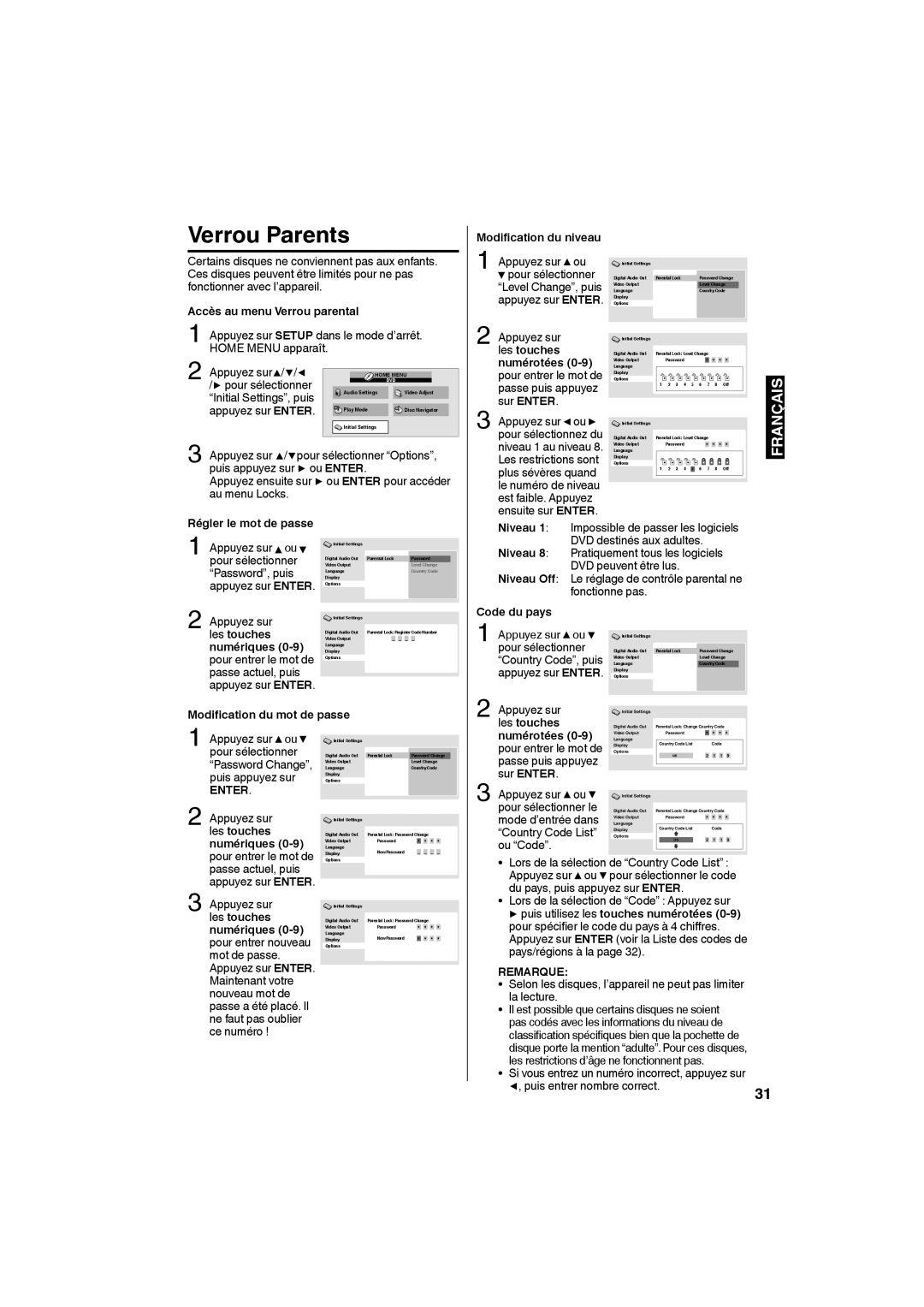 Sansui SLEDVD198 owner manual Verrou Parents 